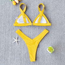 Load image into Gallery viewer, Bikini Solid Swimsuit Women Swimwear Push Up Bikini Set Patchwork  Summer Beach Bathing Suit Swim Wear Halter Bikini Swimsuit Beach Swimming Traveling High Leg Bikini
