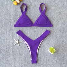 Load image into Gallery viewer, Bikini Solid Swimsuit Women Swimwear Push Up Bikini Set Patchwork  Summer Beach Bathing Suit Swim Wear Halter Bikini Swimsuit Beach Swimming Traveling High Leg Bikini
