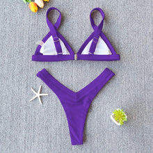 Load image into Gallery viewer, Bikini Solid Swimsuit Women Swimwear Push Up Bikini Set Patchwork  Summer Beach Bathing Suit Swim Wear Halter Bikini Swimsuit Beach Swimming Traveling High Leg Bikini

