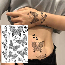 Load image into Gallery viewer, 53 Sheets Black Lace Temporary Tattoos Sticker Butterfly Flower Fake Tatoo Sticker Sexy  Black Henna Temporary Tattoos For Women
