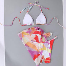 将图片加载到图库查看器，Print Swimsuit 3 Piece Mesh Bikini Set  Women's Ribbed Floral Bikini Set Tie Side Swimsuit Cover Ups Daisy Butterfly Print Three Piece Bikini Swimwear Triangle Micro Bikini String Halter Swimwear Women Low Waist Bathing Suit
