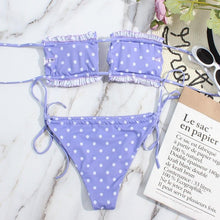 将图片加载到图库查看器，Bikini Women  Swimsuit Female Low Waist Swimwear Women Beach Mini Thong Bikini Set Bathing Suit Women Thong Swimsuits Strapless 2 Piece Bikini String Tie Ruffle Brazilian Bathing Suit
