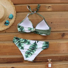 Load image into Gallery viewer, Push Up Women Bikinis Swimwear  Women's Bathing Suits Push Up Halter Bandage Bikini Floral Printing Swim Bottoms Two Piece Swimsuits Women Swimsuits Bathing Suit Halter  Leaf Print Beach Wear Plus Size
