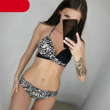 Load image into Gallery viewer, Push Up Women Bikinis Swimwear  Women's Bathing Suits Push Up Halter Bandage Bikini Floral Printing Swim Bottoms Two Piece Swimsuits Women Swimsuits Bathing Suit Halter  Leaf Print Beach Wear Plus Size
