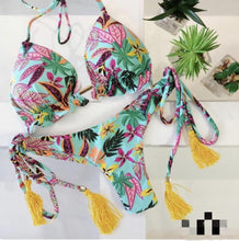 将图片加载到图库查看器，Popular Women's Beachwear  Bikini Set Swimwear Push-Up Padded Swimsuit Floral Bikini Set Low Rise Ruffled Two Pieces Swimsuit Push Up Bathing Suit Swimwear
