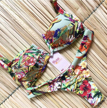 将图片加载到图库查看器，Popular Women's Beachwear  Bikini Set Swimwear Push-Up Padded Swimsuit Floral Bikini Set Low Rise Ruffled Two Pieces Swimsuit Push Up Bathing Suit Swimwear
