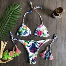 将图片加载到图库查看器，Popular Women's Beachwear  Bikini Set Swimwear Push-Up Padded Swimsuit Floral Bikini Set Low Rise Ruffled Two Pieces Swimsuit Push Up Bathing Suit Swimwear
