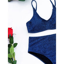 Load image into Gallery viewer, Glitter Sparkling Female Swimsuit High Waist Bikini Women's High Waist Bikinis Party Glitter Scoop Neck Crop Top Swimsuits Two Piece Bathing Suit Women Swimwear Two-pieces Bikini Set Summer Swim Suit
