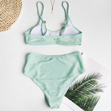 Load image into Gallery viewer, Glitter Sparkling Female Swimsuit High Waist Bikini Women's High Waist Bikinis Party Glitter Scoop Neck Crop Top Swimsuits Two Piece Bathing Suit Women Swimwear Two-pieces Bikini Set Summer Swim Suit
