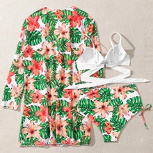 将图片加载到图库查看器，Summer Floral Print Bikini Swimsuit Women 3 Piece High-Waist Bikini Set Swimwear Female Push-Up Bathing Suit Tropical High Waist Wrap Swimsuit With Beach Cover Ups Soft And Breathable Summer Bikini

