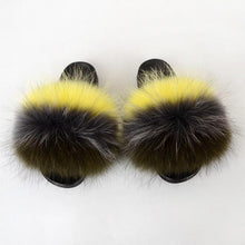 将图片加载到图库查看器，Summer Women Raccoon Fur Slippers Plush Slides Furry Sandals Fluffy House Shoes Girl's Cute Flip Flops Sandal With Soft Furry Faux Fox Fur House Outdoor Multicolor Slippers
