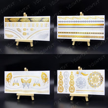 将图片加载到图库查看器，New Waterproof Temporary Tattoo Sticker Golden Silver Flower Jewelry Flash Fashion Different Design Tattoos For Womens
