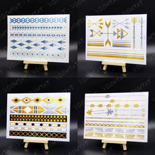将图片加载到图库查看器，New Waterproof Temporary Tattoo Sticker Golden Silver Flower Jewelry Flash Fashion Different Design Tattoos For Womens
