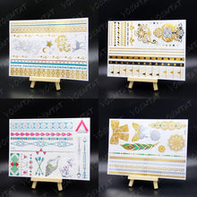 将图片加载到图库查看器，New Waterproof Temporary Tattoo Sticker Golden Silver Flower Jewelry Flash Fashion Different Design Tattoos For Womens
