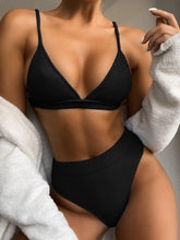 Load image into Gallery viewer, Bikini Swimwear Swimsuit Women Solid Bathing Suit Bikini Set With Pad Female High Waist Beachwear Women Bikini Swimsuits 2 Piece Deep V Neck Swimwear Adjustable Strap Back Bathing Suits
