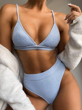 Load image into Gallery viewer, Bikini Swimwear Swimsuit Women Solid Bathing Suit Bikini Set With Pad Female High Waist Beachwear Women Bikini Swimsuits 2 Piece Deep V Neck Swimwear Adjustable Strap Back Bathing Suits
