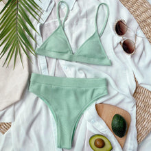 Load image into Gallery viewer, Bikini Swimwear Swimsuit Women Solid Bathing Suit Bikini Set With Pad Female High Waist Beachwear Women Bikini Swimsuits 2 Piece Deep V Neck Swimwear Adjustable Strap Back Bathing Suits
