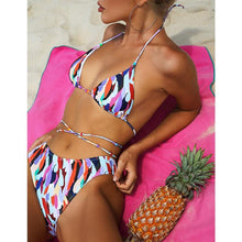 将图片加载到图库查看器，Multicolor Trend Women Micro Bikini Set String Backless Swimsuit High Cut Swimwear Women Beach Wear Women's Ribbed Tie Bikini Beautiful Bottom String Swimsuit For Summer
