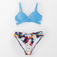 将图片加载到图库查看器，Push Up Floral Bikini Sets Women Two Pieces Swimsuits Women's Bathing Suits Push Up Halter Bandage Bikini Floral Printing Swim Bottoms Two Piece Swimsuits New Girl Beach Bathing Suits Swimwear

