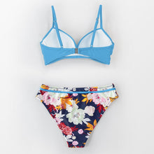 将图片加载到图库查看器，Push Up Floral Bikini Sets Women Two Pieces Swimsuits Women's Bathing Suits Push Up Halter Bandage Bikini Floral Printing Swim Bottoms Two Piece Swimsuits New Girl Beach Bathing Suits Swimwear
