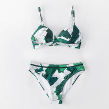 将图片加载到图库查看器，Push Up Floral Bikini Sets Women Two Pieces Swimsuits Women's Bathing Suits Push Up Halter Bandage Bikini Floral Printing Swim Bottoms Two Piece Swimsuits New Girl Beach Bathing Suits Swimwear
