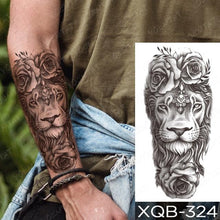 将图片加载到图库查看器，Elegant Black Waterproof Temporary Tattoo Sticker Lion Tiger Bear Flash Tattoos Leopard Wolf Colorful Big Tattoo Stickers For Mens Womens
