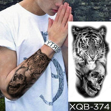 将图片加载到图库查看器，Elegant Black Waterproof Temporary Tattoo Sticker Lion Tiger Bear Flash Tattoos Leopard Wolf Colorful Big Tattoo Stickers For Mens Womens
