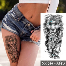 将图片加载到图库查看器，Elegant Black Waterproof Temporary Tattoo Sticker Lion Tiger Bear Flash Tattoos Leopard Wolf Colorful Big Tattoo Stickers For Mens Womens
