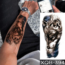 将图片加载到图库查看器，Elegant Black Waterproof Temporary Tattoo Sticker Lion Tiger Bear Flash Tattoos Leopard Wolf Colorful Big Tattoo Stickers For Mens Womens
