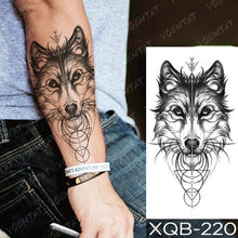 将图片加载到图库查看器，Elegant Black Waterproof Temporary Tattoo Sticker Lion Tiger Bear Flash Tattoos Leopard Wolf Colorful Big Tattoo Stickers For Mens Womens
