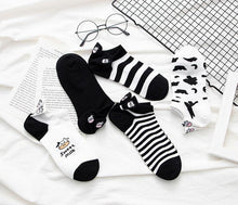 将图片加载到图库查看器，Black And White Embroidery Female Tide Socks Shallow Mouth Summer Cartoon Cow Cute Fashion Boat Socks Unisex Men And Women Cotton Ankle Socks
