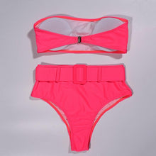 将图片加载到图库查看器，High Waist Bikini Black Swimwear Women Swimsuit High Leg Bikinis Set Women High Waist Bandeau Bikini Set Strapless 2 Piece Bathing Suit Swimsuits Tie Wrap Swimsuits Swimming for Bathing Suit Woman Swimsuits
