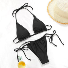 Load image into Gallery viewer, Bikini Swimsuit Solid Color Bikini Set  Swimwear Bathing Suit Women Bikinis String Beach Women Two Piece Bikini Swimsuit Bathing Suits Halter Triangle Tops String Bikini Sets
