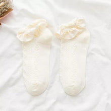 将图片加载到图库查看器，Women Lace Mesh Black White Cotton Socks Japanese Maiden Lovely Short Socks Frilly Ruffle Princess Socks For Women
