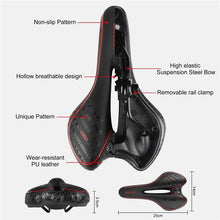 Load image into Gallery viewer, Leather Bike Saddle Road Bike Front Seat Cycling Saddles For Mens Breathable Hollow Cushion Bicycle Saddle Comfort Bike Saddle Ergonomic Waterproof Bicycle Seat For Road Bike Mountain Bike Seats
