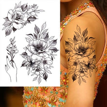 Load image into Gallery viewer, Realistic Big Flower Temporary Waterproof Sticker Tattoos For Body Painting Arm Legs Fake Black Rose Tattoos For Womens
