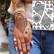 Load image into Gallery viewer, 53 Sheets Black Lace Temporary Tattoos Sticker Butterfly Flower Fake Tatoo Sticker Sexy  Black Henna Temporary Tattoos For Women
