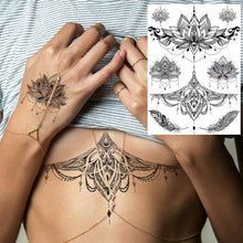 Load image into Gallery viewer, 53 Sheets Black Lace Temporary Tattoos Sticker Butterfly Flower Fake Tatoo Sticker Sexy  Black Henna Temporary Tattoos For Women
