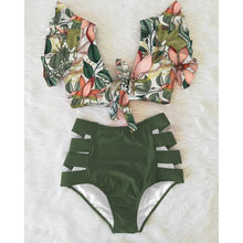 将图片加载到图库查看器，High Waist Bikini Ruffle Swimwear Women Print Swimsuit Push Up Bikinis Plus Size Bathing Suits Floral Beach Wear Bikini Swimsuits for Teen Girls
