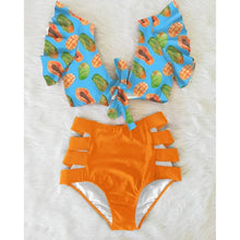 将图片加载到图库查看器，High Waist Bikini Ruffle Swimwear Women Print Swimsuit Push Up Bikinis Plus Size Bathing Suits Floral Beach Wear Bikini Swimsuits for Teen Girls
