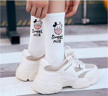 将图片加载到图库查看器，Black And White Embroidery Female Tide Socks Shallow Mouth Summer Cartoon Cow Cute Fashion Boat Socks Unisex Men And Women Cotton Ankle Socks
