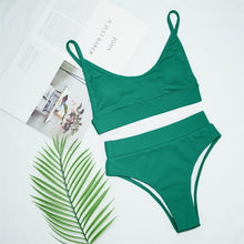 Load image into Gallery viewer, Swimwear Women Ribbed Bathing Suit Female Push Up Bikini Set Women's Bathing Suit Lace up Bikini Ribbed Two Piece Swimsuit Beachwear High Waist Bikini Women's Swimsuit
