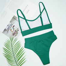 Load image into Gallery viewer, Swimwear Women Ribbed Bathing Suit Female Push Up Bikini Set Women's Bathing Suit Lace up Bikini Ribbed Two Piece Swimsuit Beachwear High Waist Bikini Women's Swimsuit
