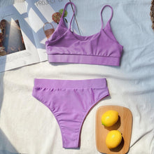 Load image into Gallery viewer, Swimwear Women Ribbed Bathing Suit Female Push Up Bikini Set Women's Bathing Suit Lace up Bikini Ribbed Two Piece Swimsuit Beachwear High Waist Bikini Women's Swimsuit
