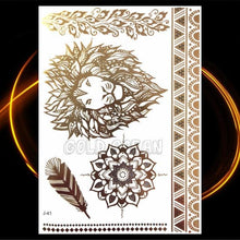 将图片加载到图库查看器，1PC Gold Chain Bracelet Tattoo Sticker Summer Style Fake Jewelry Temporary Tattoo Waterproof Gold Sliver Glitter Body Face Tattoo For Womens
