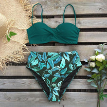 将图片加载到图库查看器，Bikini Female Swimsuit Women Swimwear Push Up Bikinis Set High Waist Swimming Suits Two Piece Set Women Swimsuit Solid Printed Bikini Push-Up Pad Swimwear Set Beachwear Ruffled Bathing Suit
