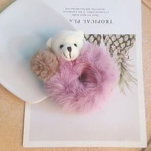 将图片加载到图库查看器，New Mink Fur Hair Rope Scrunchie Women Accessory Flurry Headband Hair Ties Elastic Fashion Hair Ring Women's Wristband Scrunchie Hairband Pom Pom Hair Tie Ring
