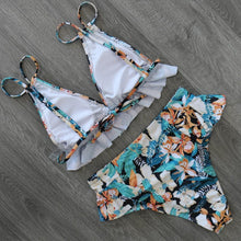 Load image into Gallery viewer, Women Summer High Waist Ruffle Bikini Set Swimwear Women Lady Floral Female Push Up Swimsuit Summer Beach Wear Bikini Pure Color Bikini Charming Ruffled Bra And Bottom Swimsuits
