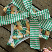 将图片加载到图库查看器，Two-Pieces Women Floral Push-Up Padded Bra Ruffles Bikini Set Swimsuit Swimwear Bathing Suit Beachwear Floral Printed Swimsuit Knotted String Triangle Bikini Tie Side High Cut Cheeky Bikini Set
