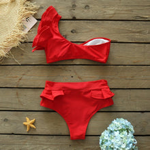 将图片加载到图库查看器，Two-Pieces Women Floral Push-Up Padded Bra Ruffles Bikini Set Swimsuit Swimwear Bathing Suit Beachwear Floral Printed Swimsuit Knotted String Triangle Bikini Tie Side High Cut Cheeky Bikini Set
